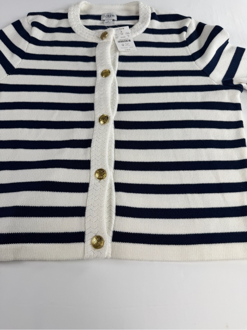 J. Crew Nautical Inspired Navy and White Striped - Gold Button Cardigan  NWT -Sm - Picture 6 of 16